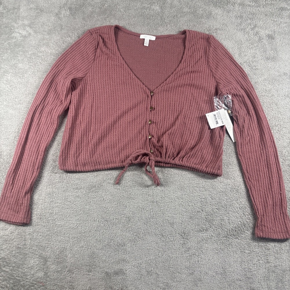 Abound Women's Pointelle Crop Top V Neck Blush/Rose Shirt Size Medium New